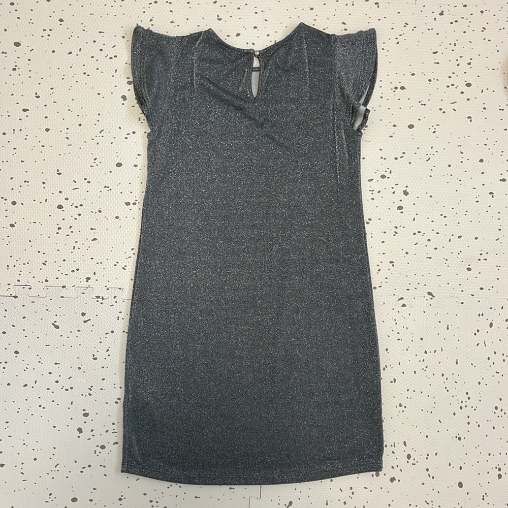 💘 CES FEMME - CHARCOAL GRAY SHIMMER SPARKLE RUFFLE SLEEVE MATERNITY DRESS - Picture 5 of 9